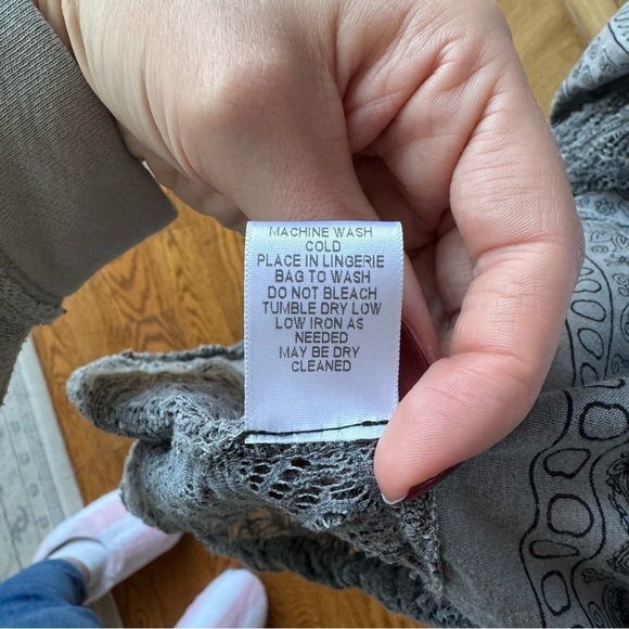 NWT EIS Boho Kimono Patchwork Lace Detailed Open Front Long Grey Cardigan - Picture 6 of 9